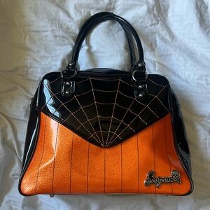 Sourpuss Black and Orange Spiderweb Satchel